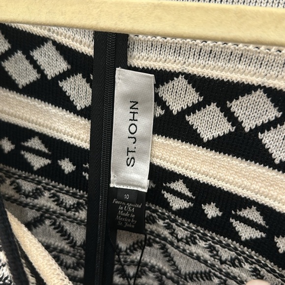 ST JOHN Sheath Knit Dress Size 10 Black/cream Midi Knee Length Short Sleeve NWT - Picture 2 of 8